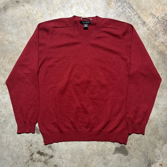 Vintage 2000s Glen Royal Red V-Neck Cashmere Sweater - Picture 1 of 3